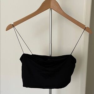 White Fox Boutique Cropped Black Spaghetti Strap Tank Top